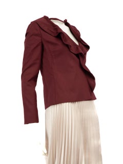 Valentino Garavani Burgundy Wool Ruffle Trim Jacket Size S