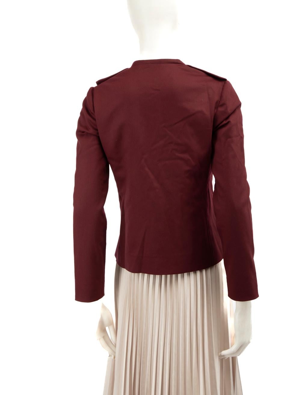 Brown Valentino Garavani Burgundy Wool Ruffle Trim Jacket Size S For Sale