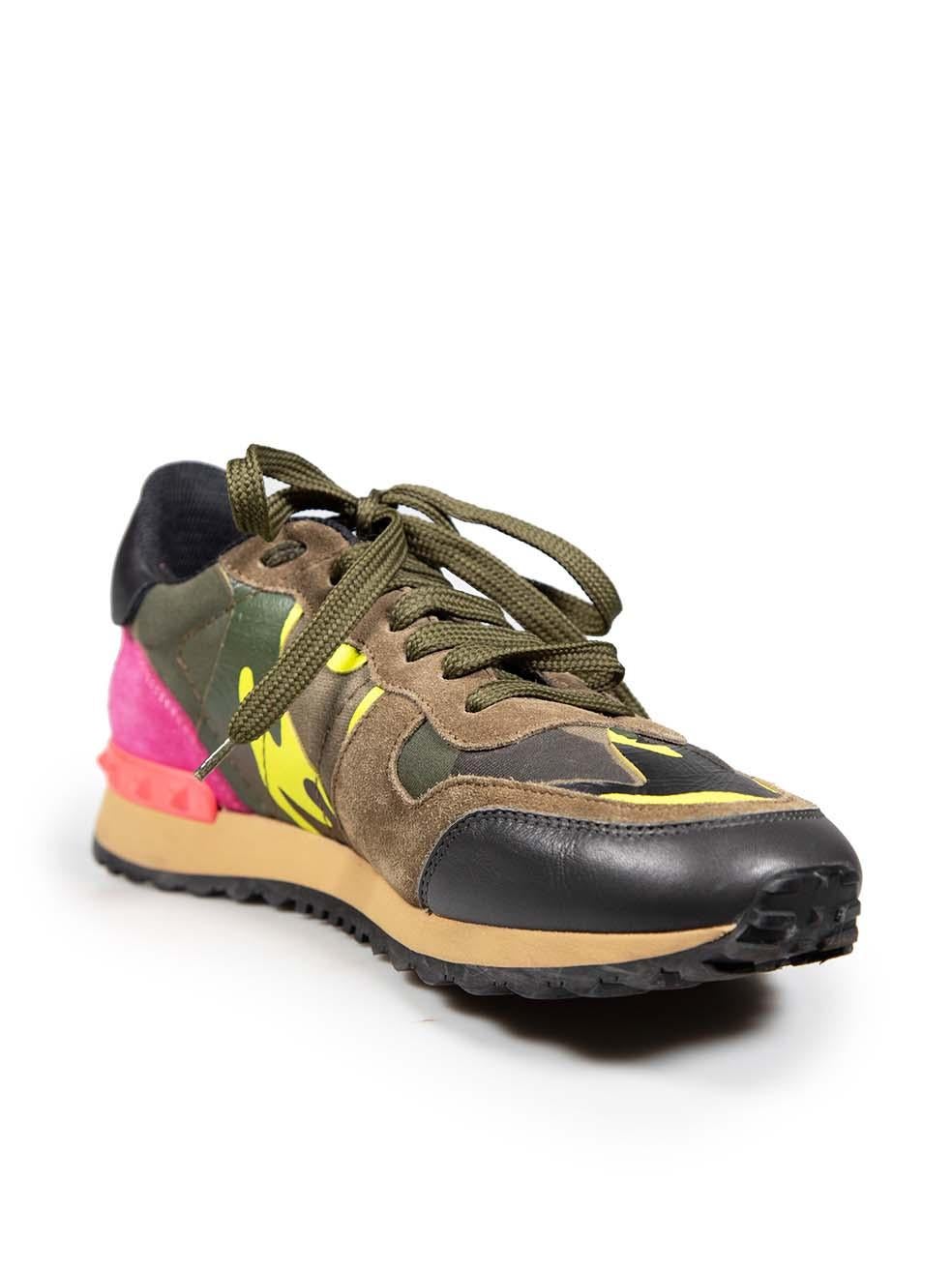CONDITION is Very good. Minimal wear to the trainers is evident. Discolouration to the stud detailing at the back of both shoes. Abrasion to the leather toe cap on both shoes. Marks on the left side of the left shoe, cracking to the camouflage print