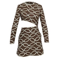 Abito mini con cut-out e stampa a catena di Valentino Garavani in seta marrone