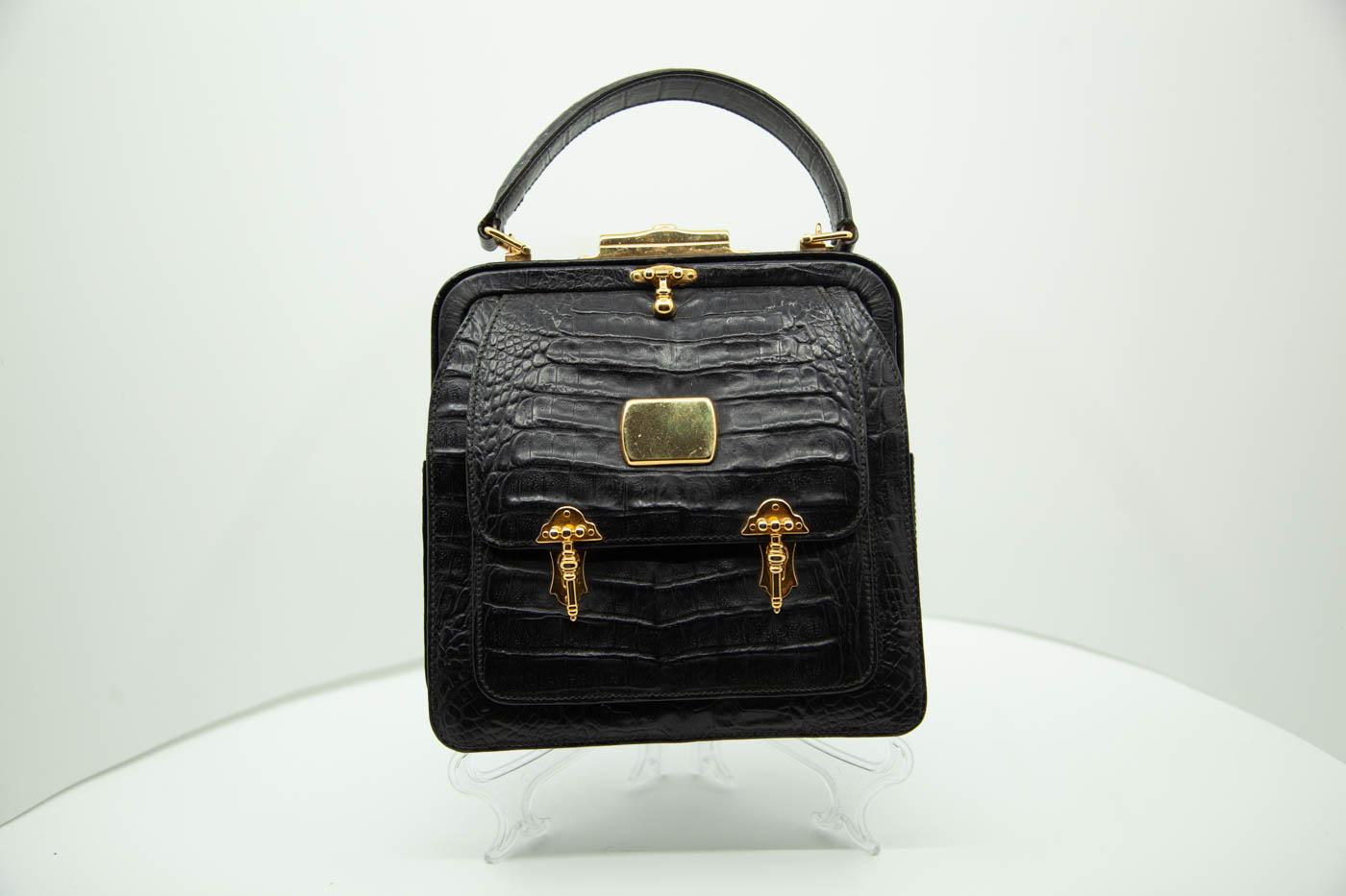 Valentino Garavani, Black Alligator, Top-Handle Bag, Gold Tone Hardware, 1960s

Good condition. 
