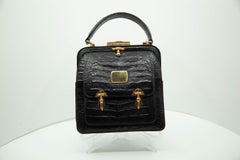 VALENTINO GARAVANI, Black Alligator, Top-Handle Bag, Gold Tone Hardware, 1960s