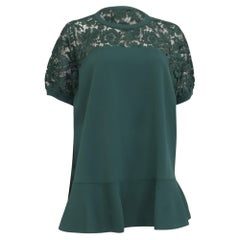 Haut à basque avec empiècements en dentelle cordée Valentino Garavani, en viscose couleur olive