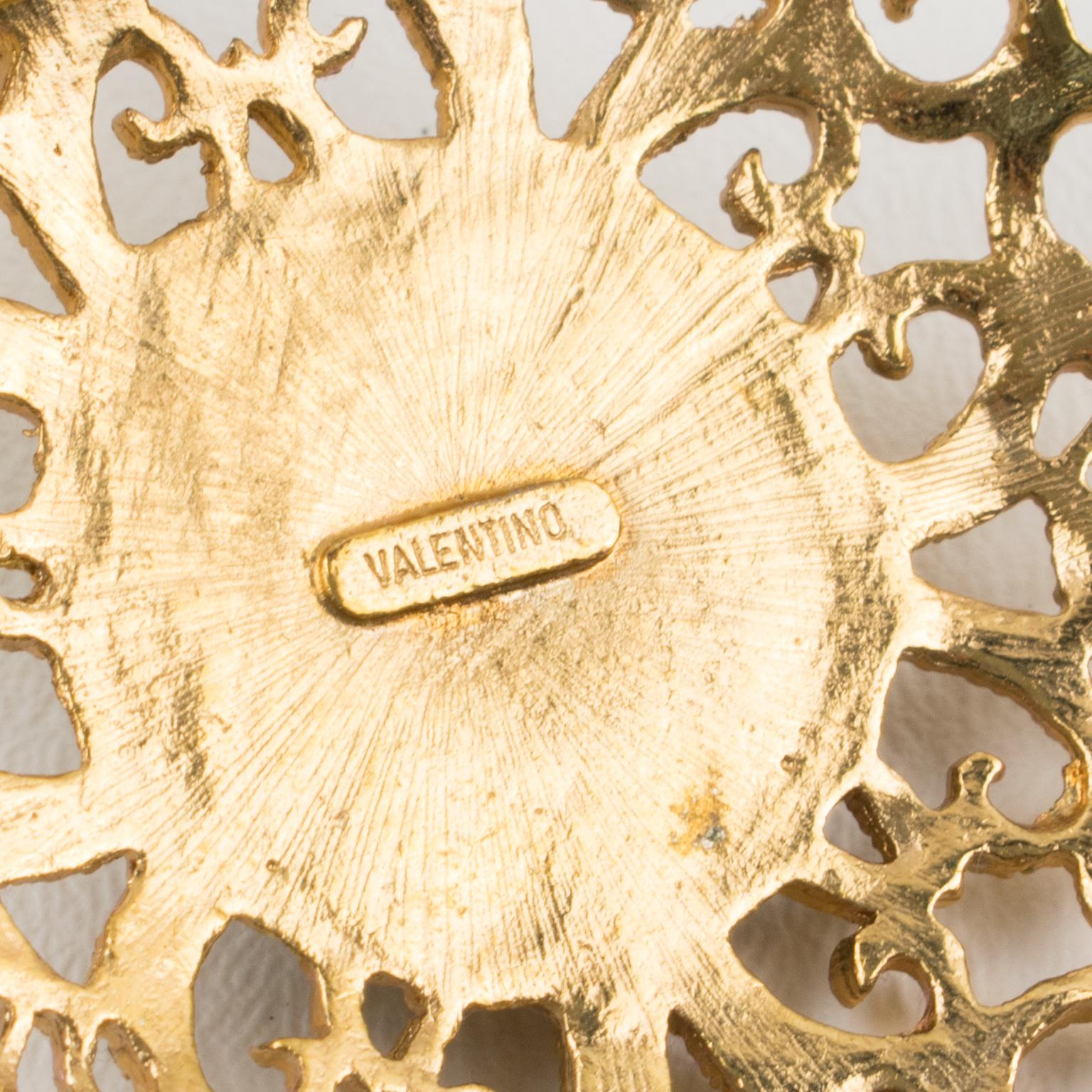 Broche Valentino Garavani Couture Metal dorado y strass en Excelente estado para la venta en Atlanta, GA