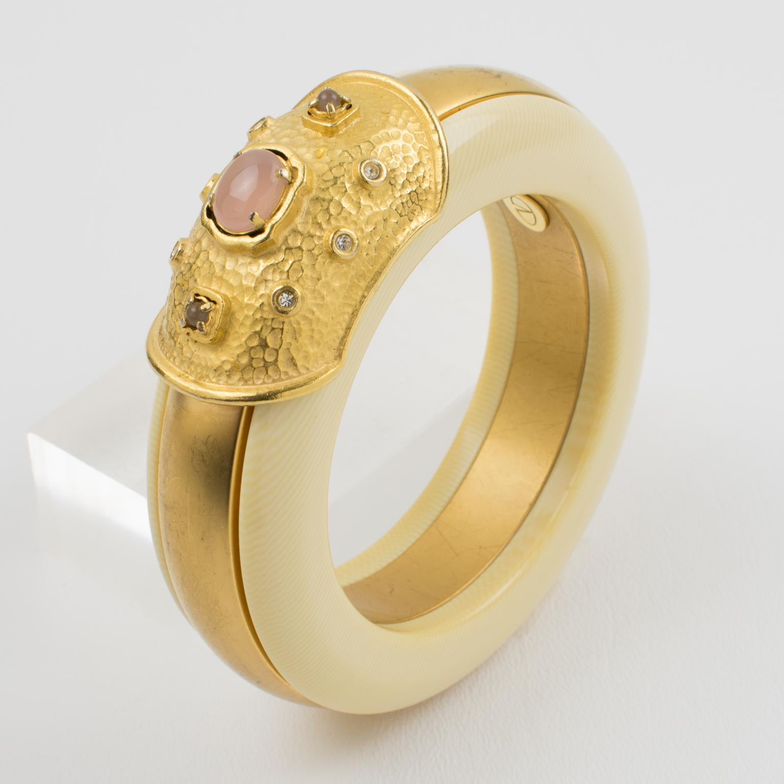 Modernist Valentino Garavani Couture Gilded Jeweled Bangle Bracelet For Sale