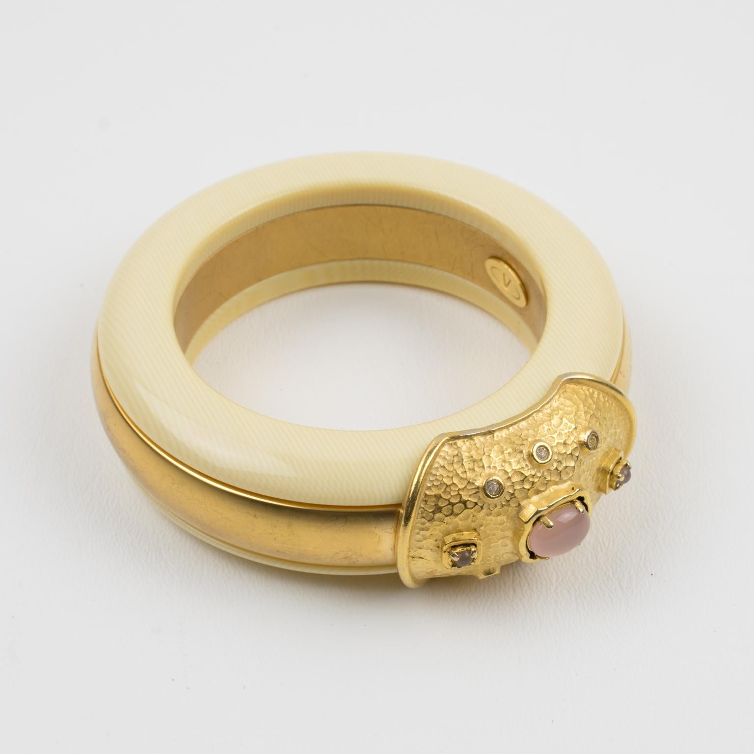 Valentino Garavani Couture Gilded Jeweled Bangle Bracelet In Good Condition For Sale In Atlanta, GA