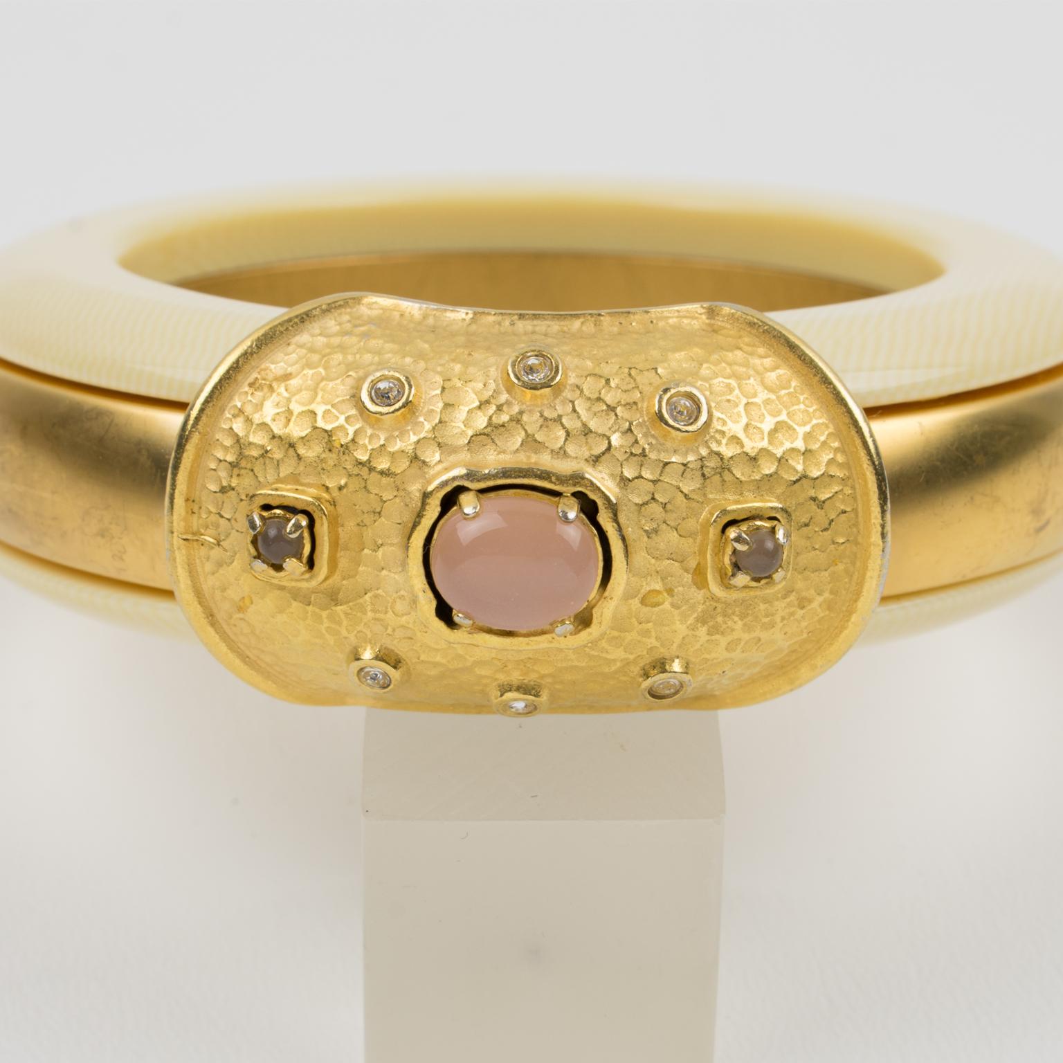 Valentino Garavani Couture Gilded Jeweled Bangle Bracelet For Sale 2