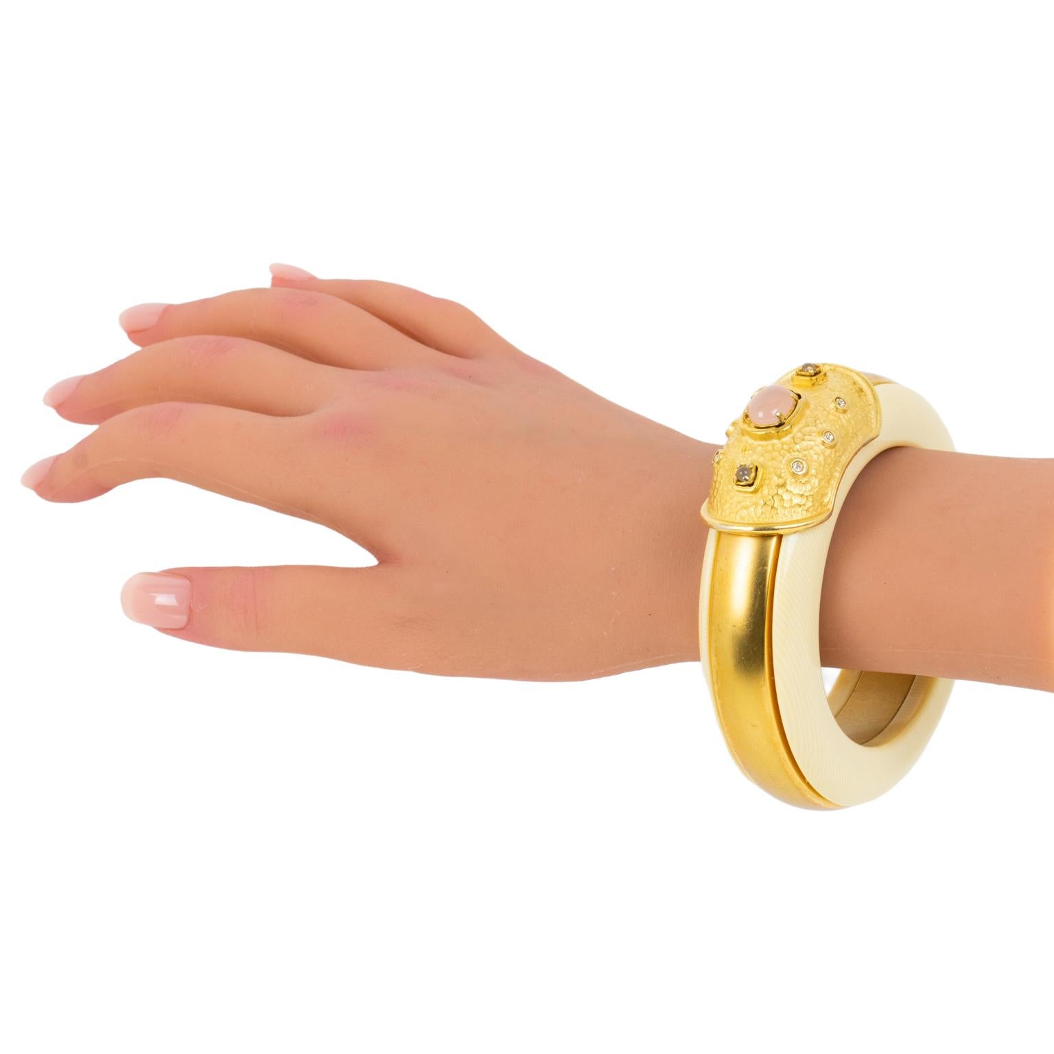 Valentino Garavani Couture Gilded Jeweled Bangle Bracelet For Sale 3