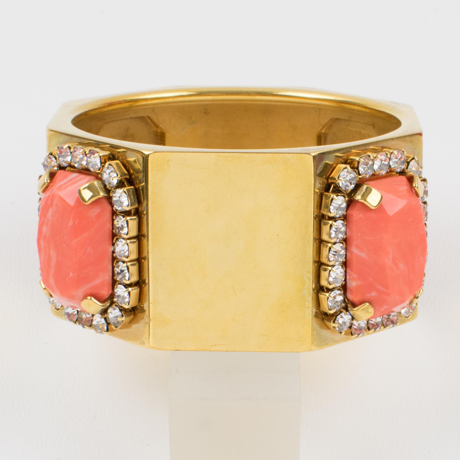 Modern Valentino Garavani Couture Gilded Metal Jeweled Bracelet For Sale