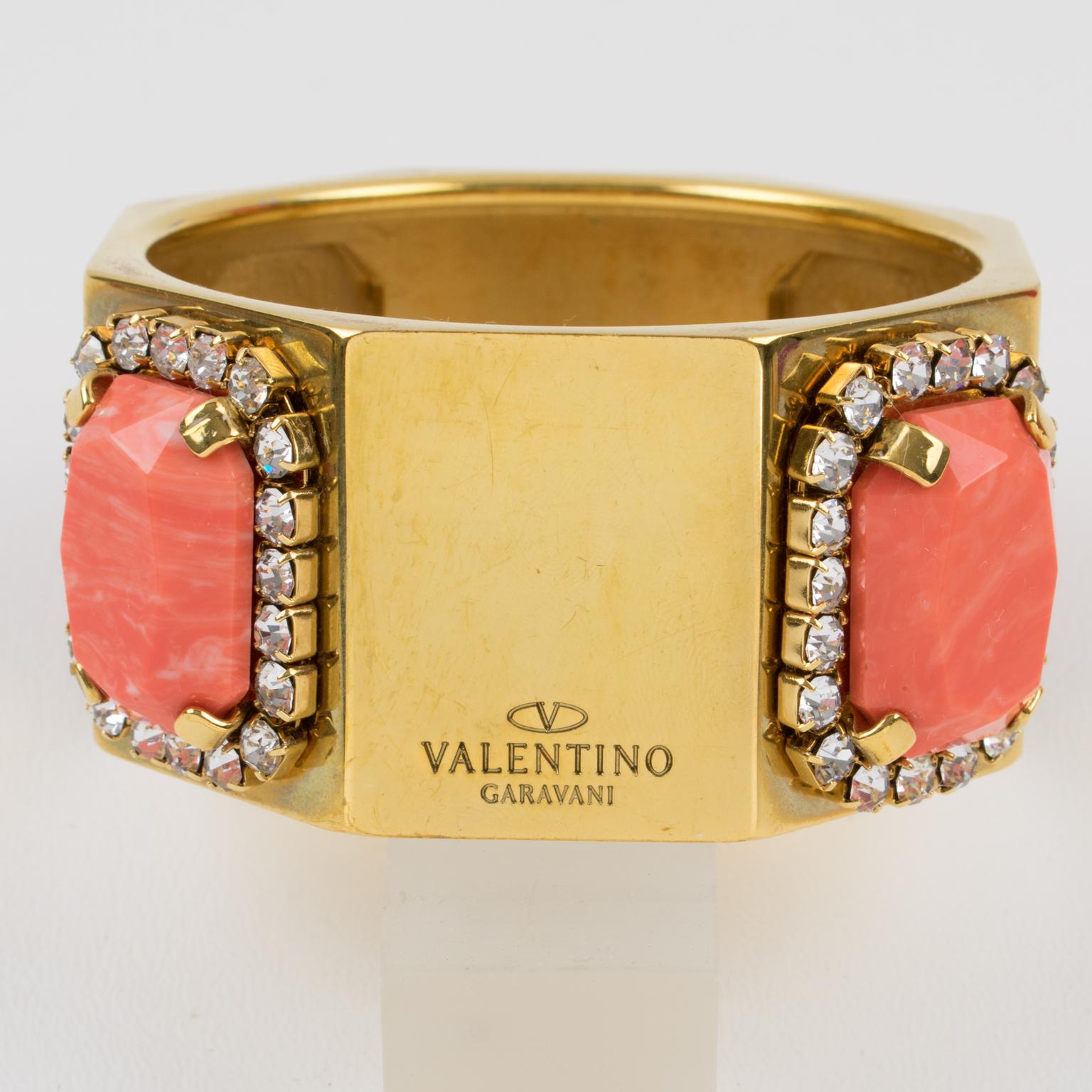 Valentino Garavani Couture Gilded Metal Jeweled Bracelet In Good Condition For Sale In Atlanta, GA