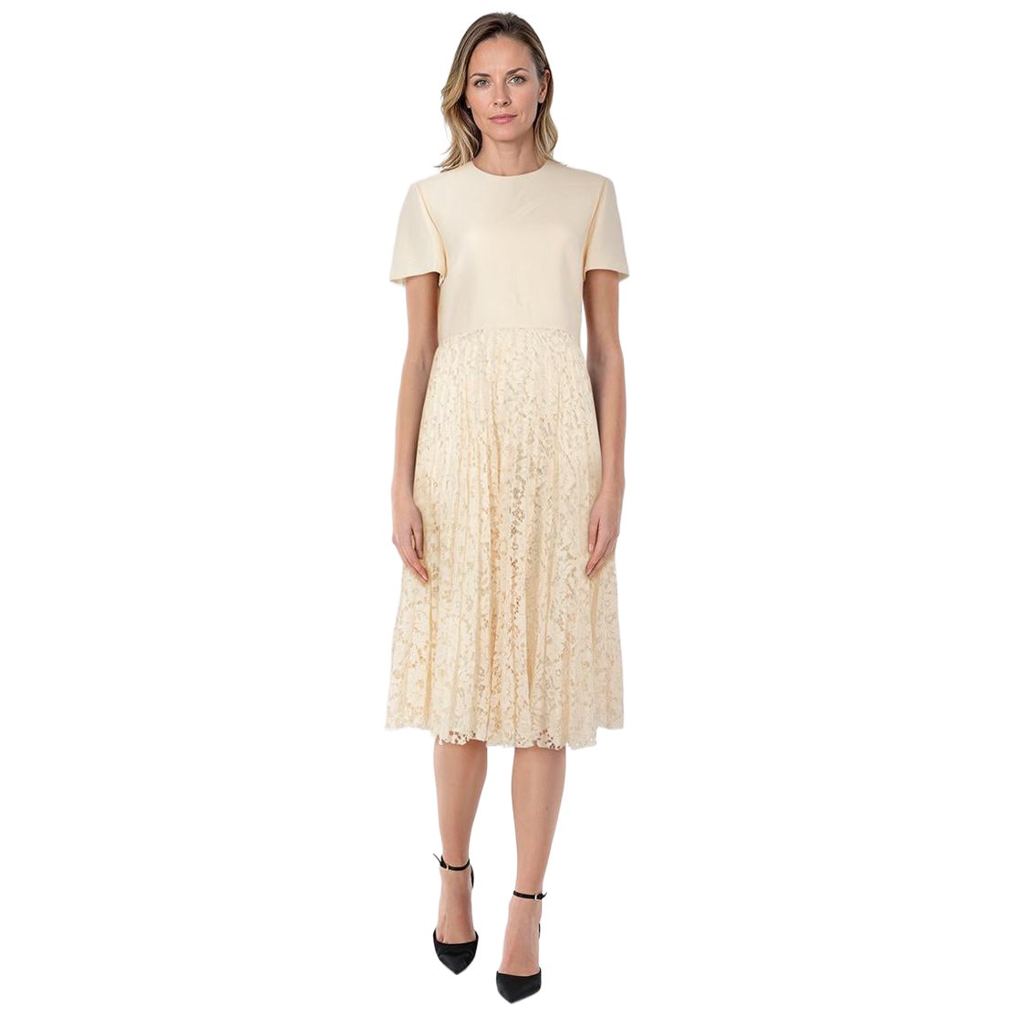 Valentino Garavani Creme Floral Spitze Rock Midi-Kleid Größe L im Angebot