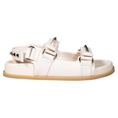 Valentino Garavani Cream Leather Rockstud Flat Sandals Size IT 37
