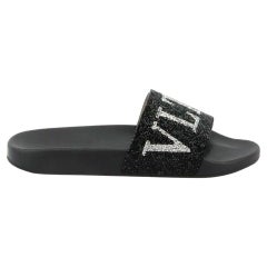 Valentino Garavani Crystal Embellished Faux Leather Slides EU 39 UK 6 US 9