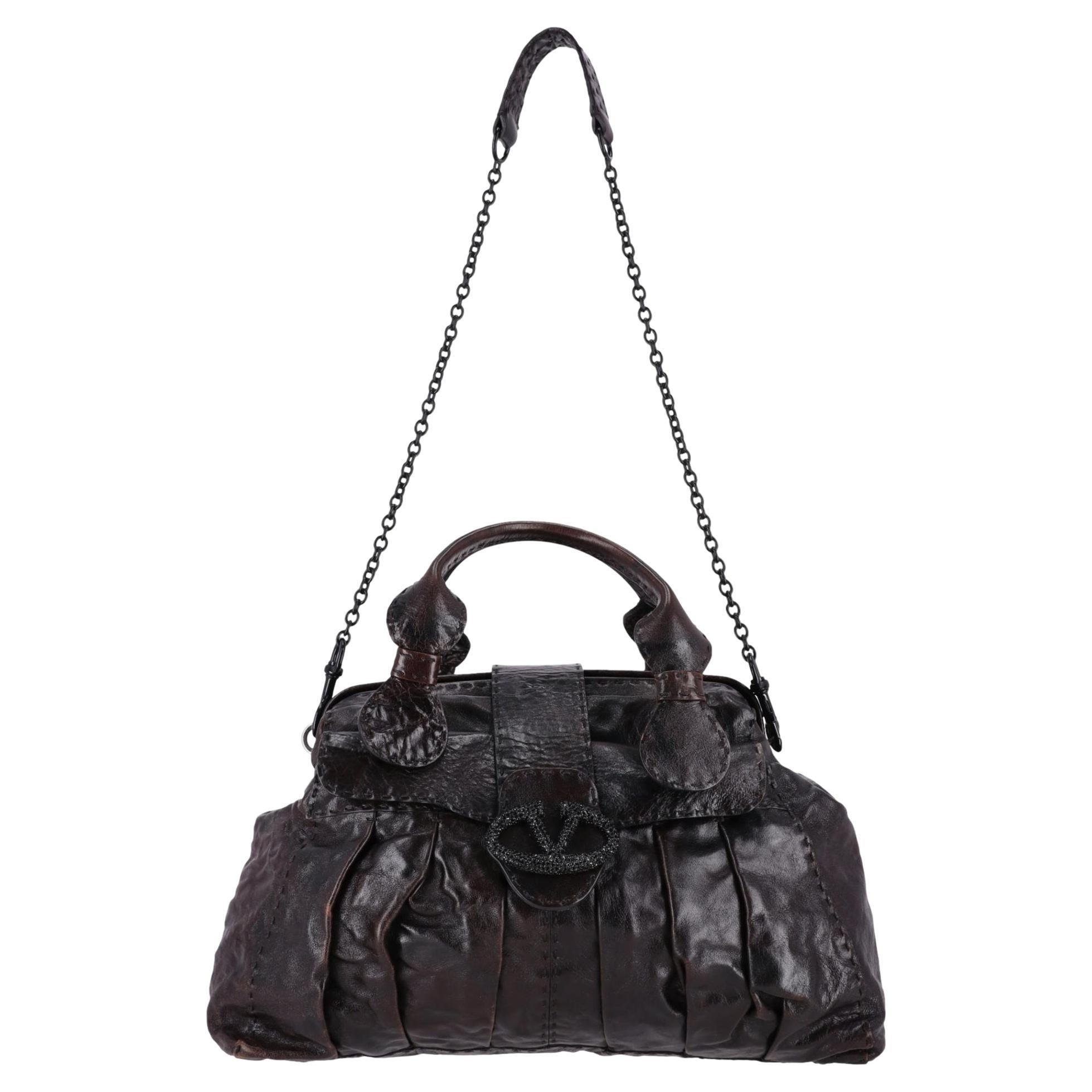 Valentino Garavani Crystal Embellished 'V' Logo Leather Bag For Sale