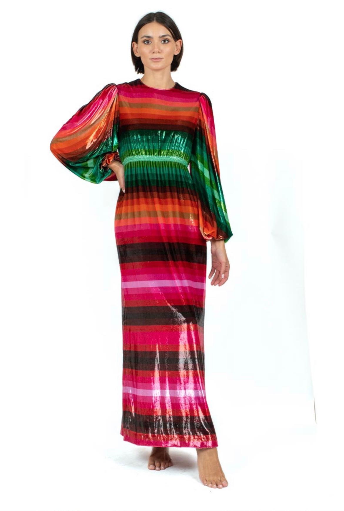 Rainbow dress by Valentino Garavani made of light velvet with lurex threads, from the S/S 2019 collection.
New with tag.