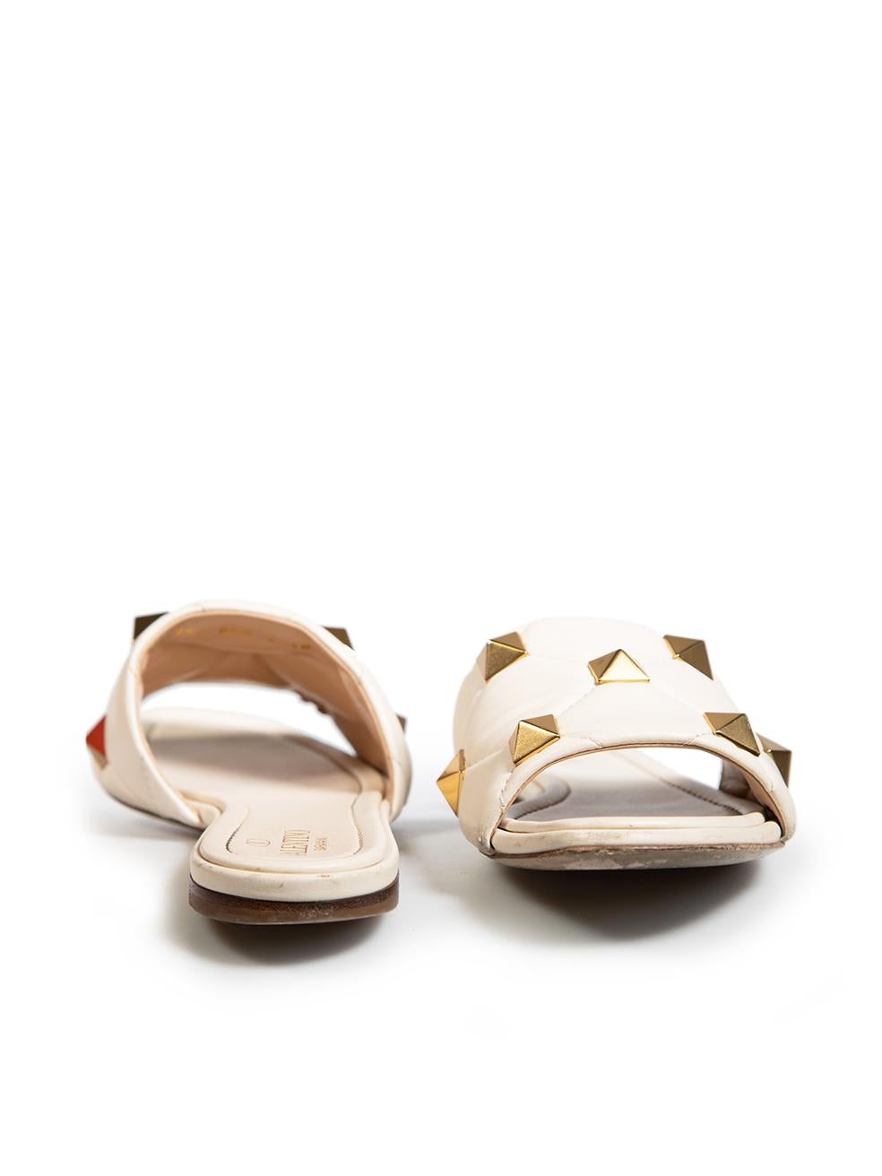 Beige Valentino Garavani Ecru Leather Roman Stud Slides Size IT 38
