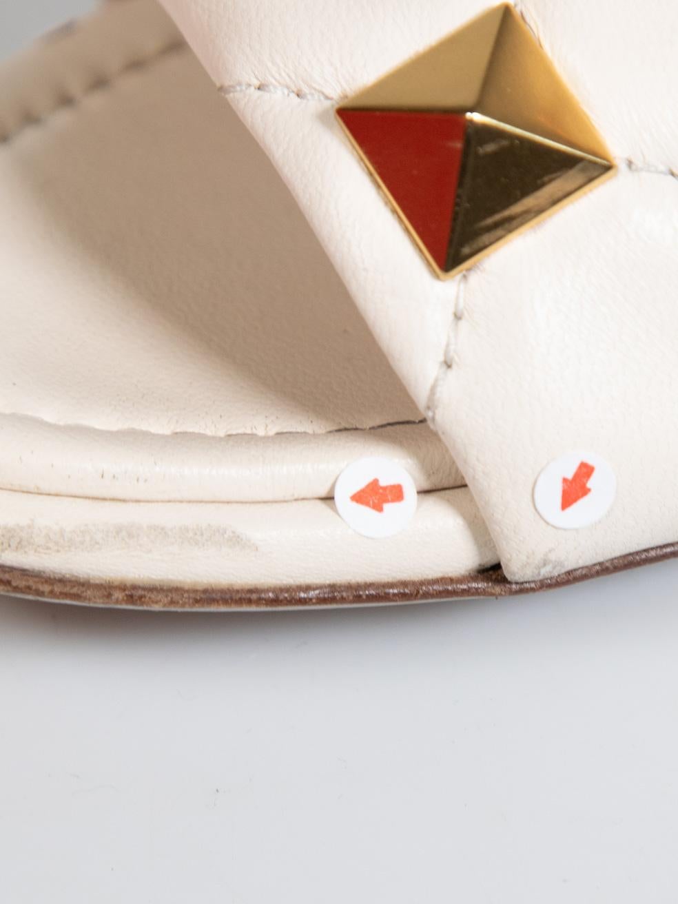 Valentino Garavani Ecru Leather Roman Stud Slides Size IT 38 1