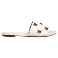 Valentino Garavani Ecru Leather Roman Stud Slides Size IT 38