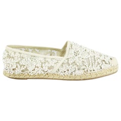 Valentino Garavani Embellished Leather Trimmed Lace Espadrilles EU 38 UK 5 US 8