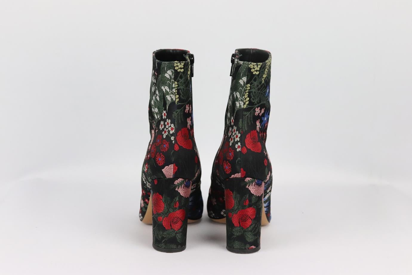 Valentino Garavani Embroidered Satin Ankle Boots Eu 38 Uk 5 Us 8 In Excellent Condition In London, GB