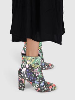 Valentino Garavani Floral Print Leather Heeled Boots Size IT 40