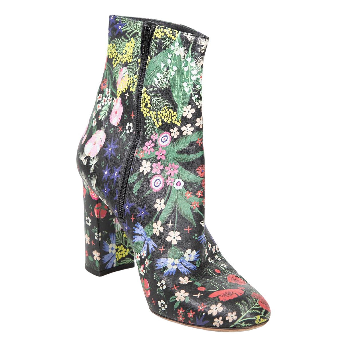 Valentino Garavani Floral Print Leather Heeled Boots Size IT 40