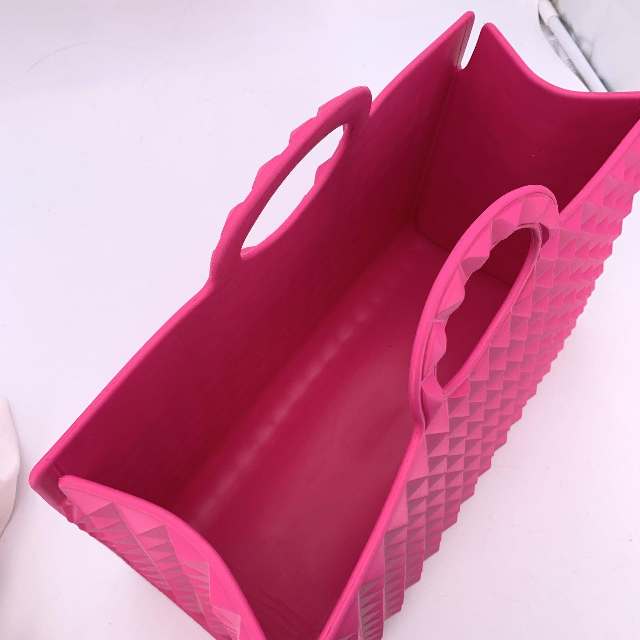 Women's Valentino Garavani Fuchsia Rubber Le Troisieme Tote Handbag Bag For Sale