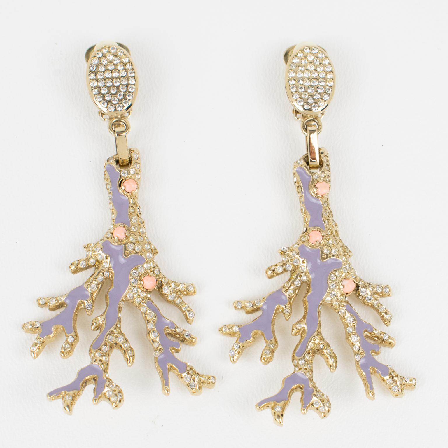 Modern Valentino Garavani Gilded and Lavender Earrings with Coral Cabochons For Sale