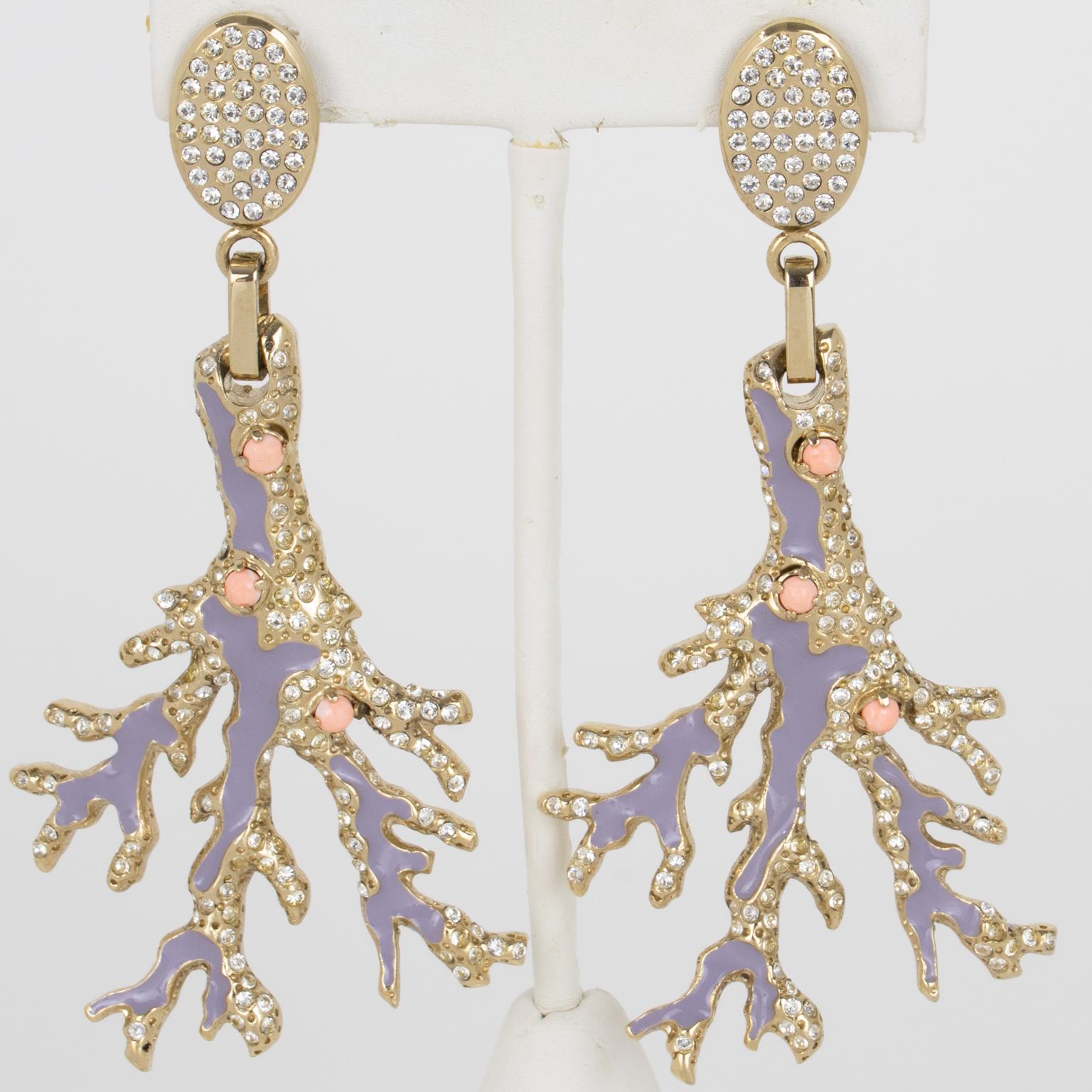 Valentino Garavani Gilded and Lavender Earrings with Coral Cabochons For Sale 2