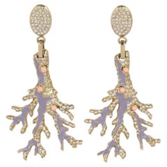 Valentino Garavani Gilded and Lavender Enamel Clip Earrings with Coral Cabochons