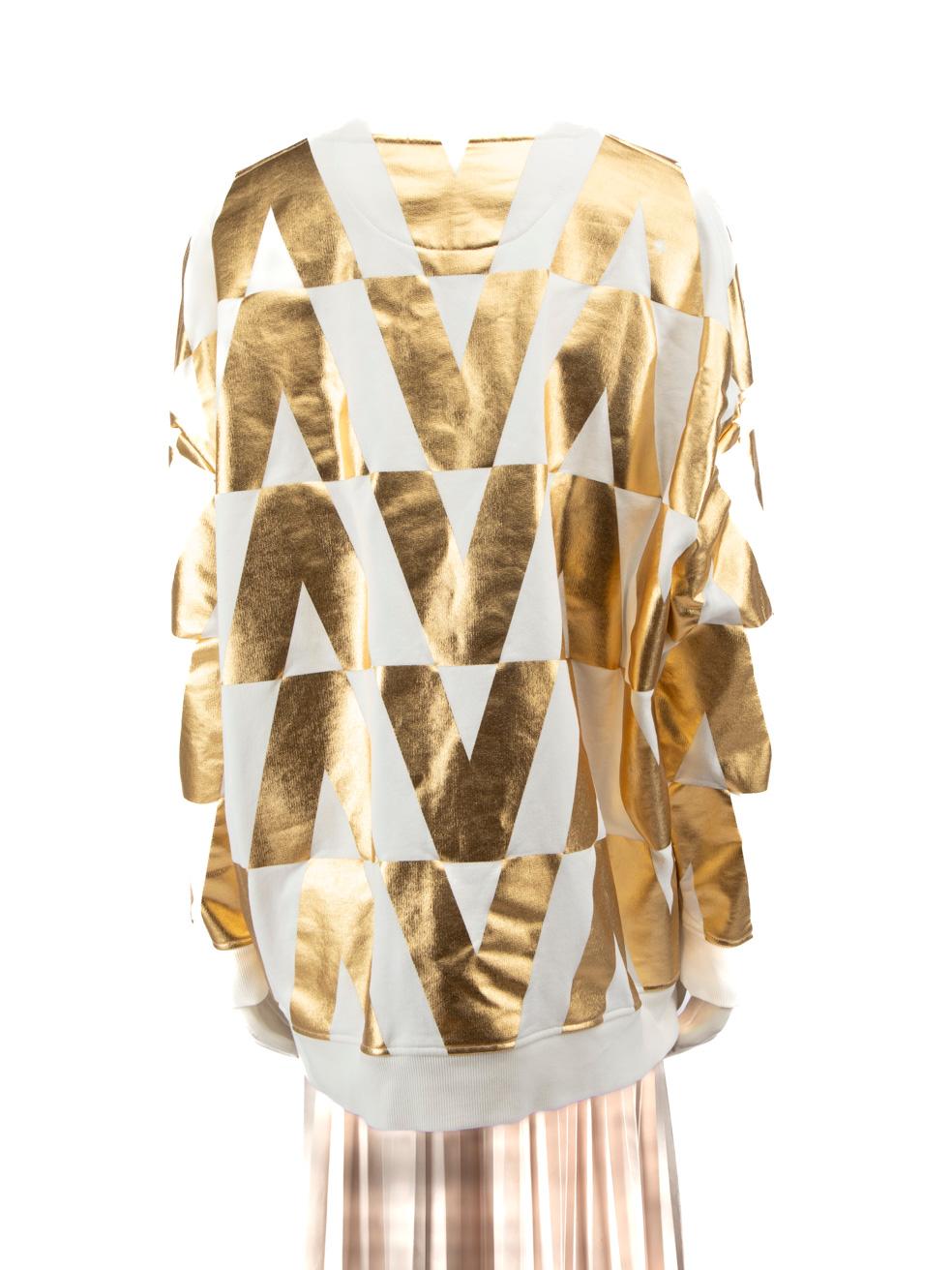 Valentino Garavani Gold Metallic V Logo Print Jumper Size XL In Good Condition In London, GB