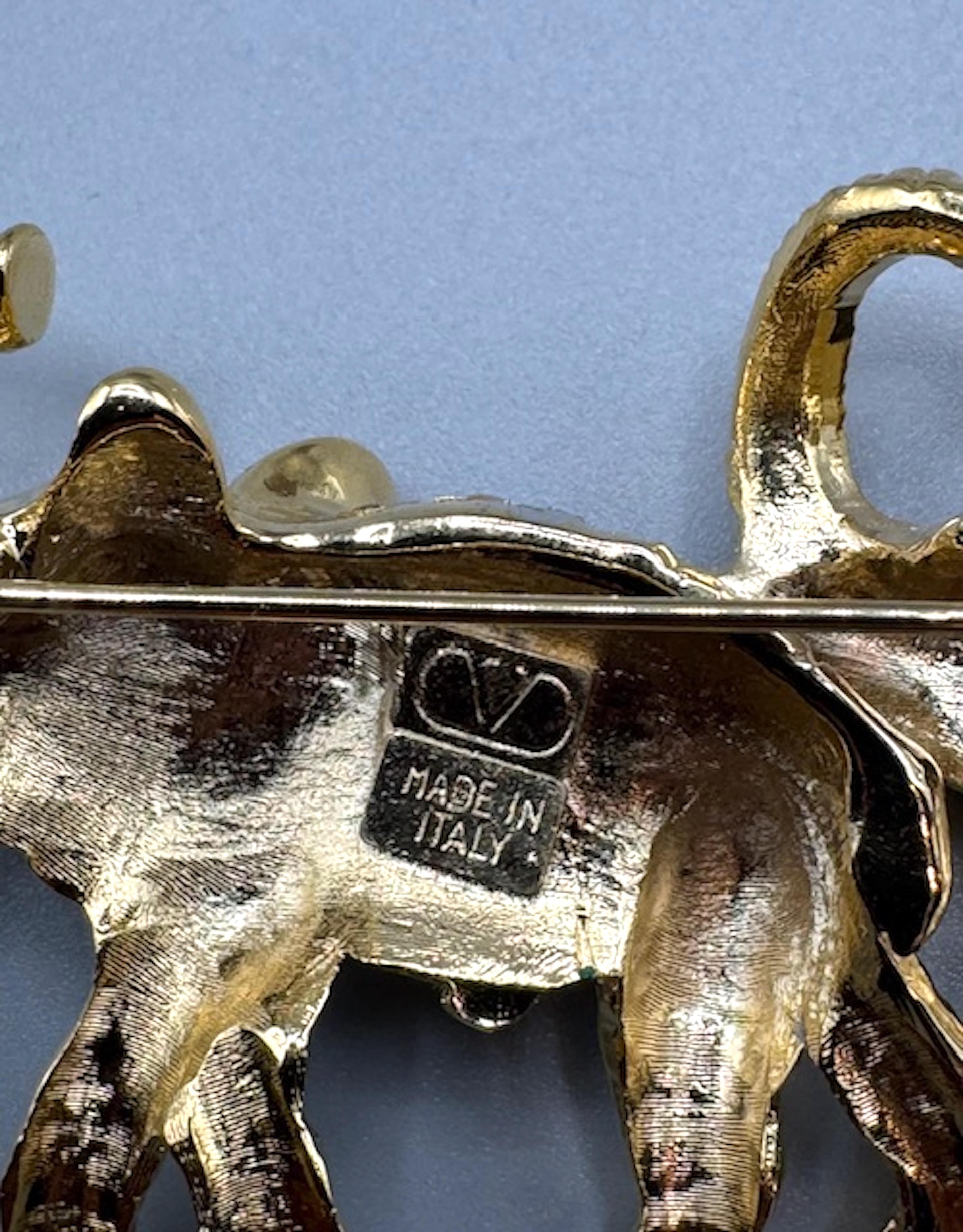 Valentino Garavani Gold & Rhinestone Parade of Elephants Brooch For Sale 2