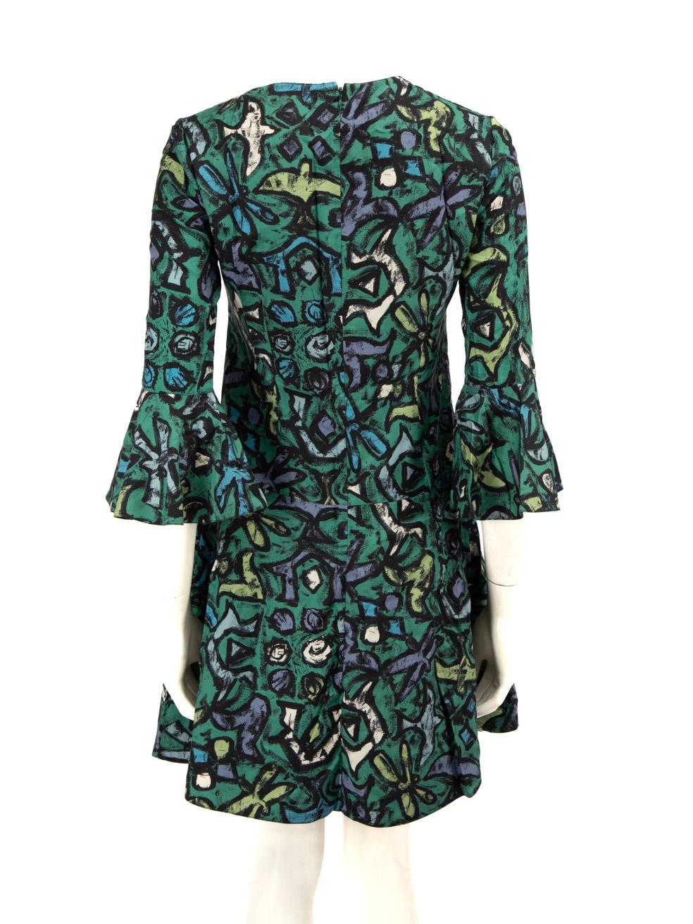 Black Valentino Garavani Green Abstract Bird Print Mini Dress Size S