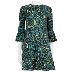 Valentino Garavani Green Abstract Bird Print Mini Dress Size S