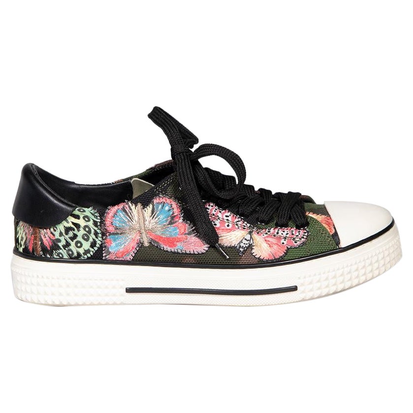 Valentino Garavani Green Camo Butterfly Trainers Size IT 38