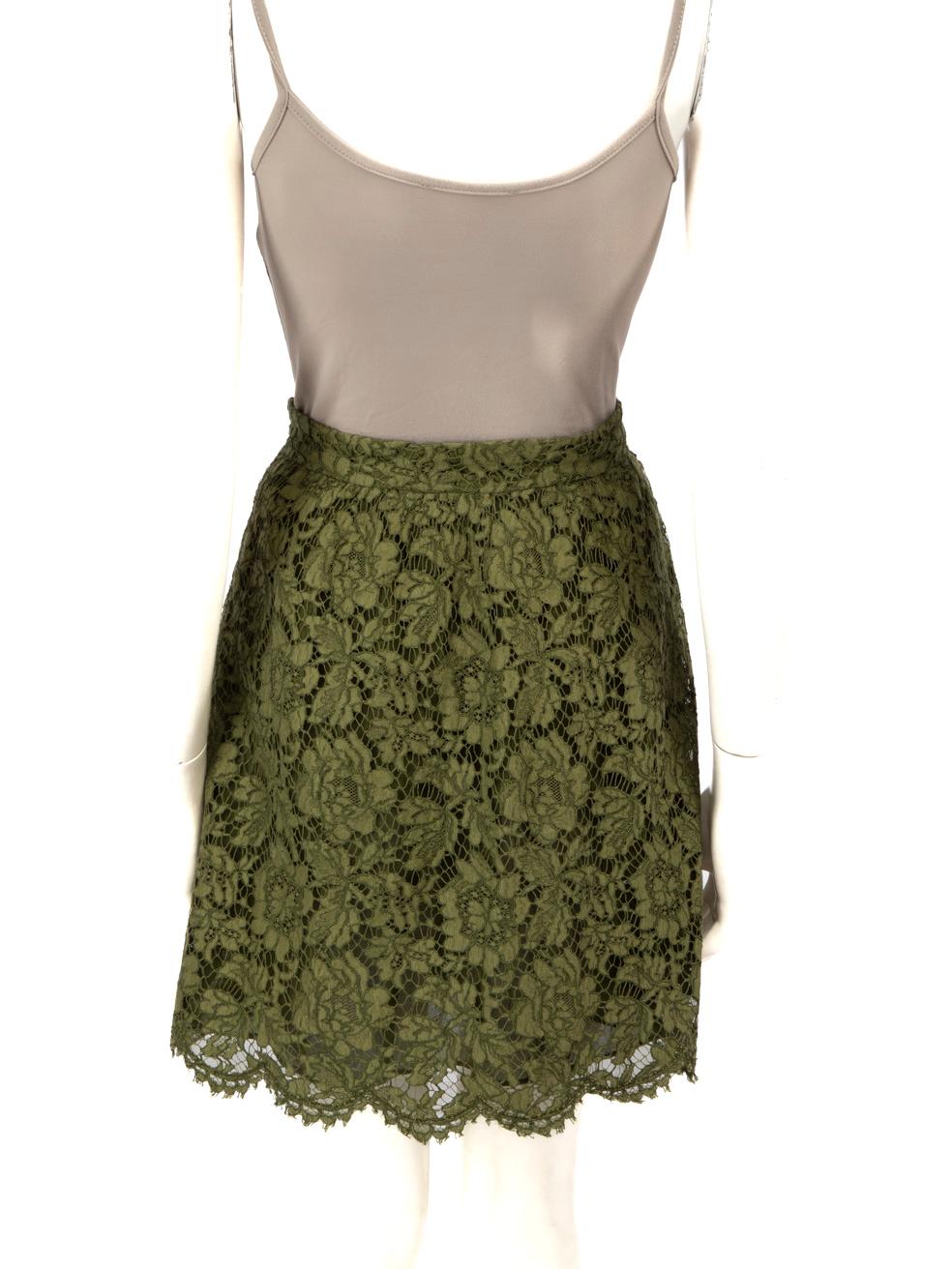 Brown Valentino Garavani Green Floral Lace Mini Skirt Size L