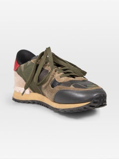 Valentino Garavani Green Leather Camouflage Rockrunner Trainers Size IT 37.5