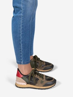 Valentino Garavani Green Leather Camouflage Rockrunner Trainers Size IT 37.5
