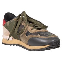 Valentino Garavani Green Leather Camouflage Rockrunner Trainers Size IT 37.5