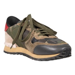 Valentino Garavani Green Leather Camouflage Rockrunner Trainers Size IT 37.5