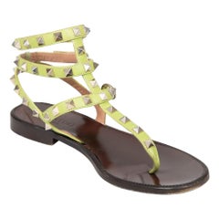 Valentino Garavani Green Leather Rockstud Flat Sandals Size IT 36