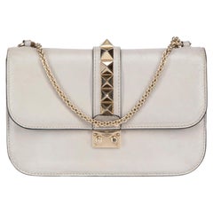 Valentino Garavani Grey Leather Medium Glam Lock Flap Bag
