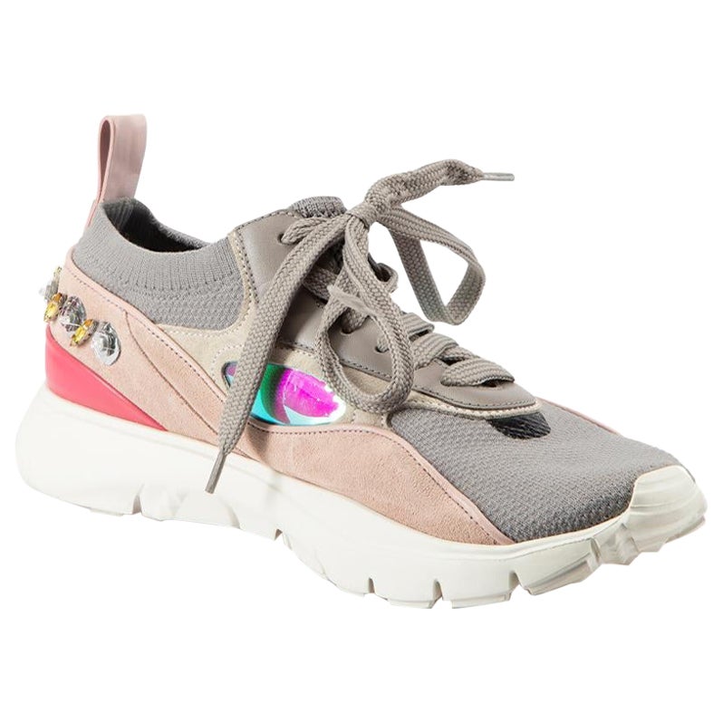 Valentino Garavani Trainers en daim gris à panneaux Taille IT 37 en vente