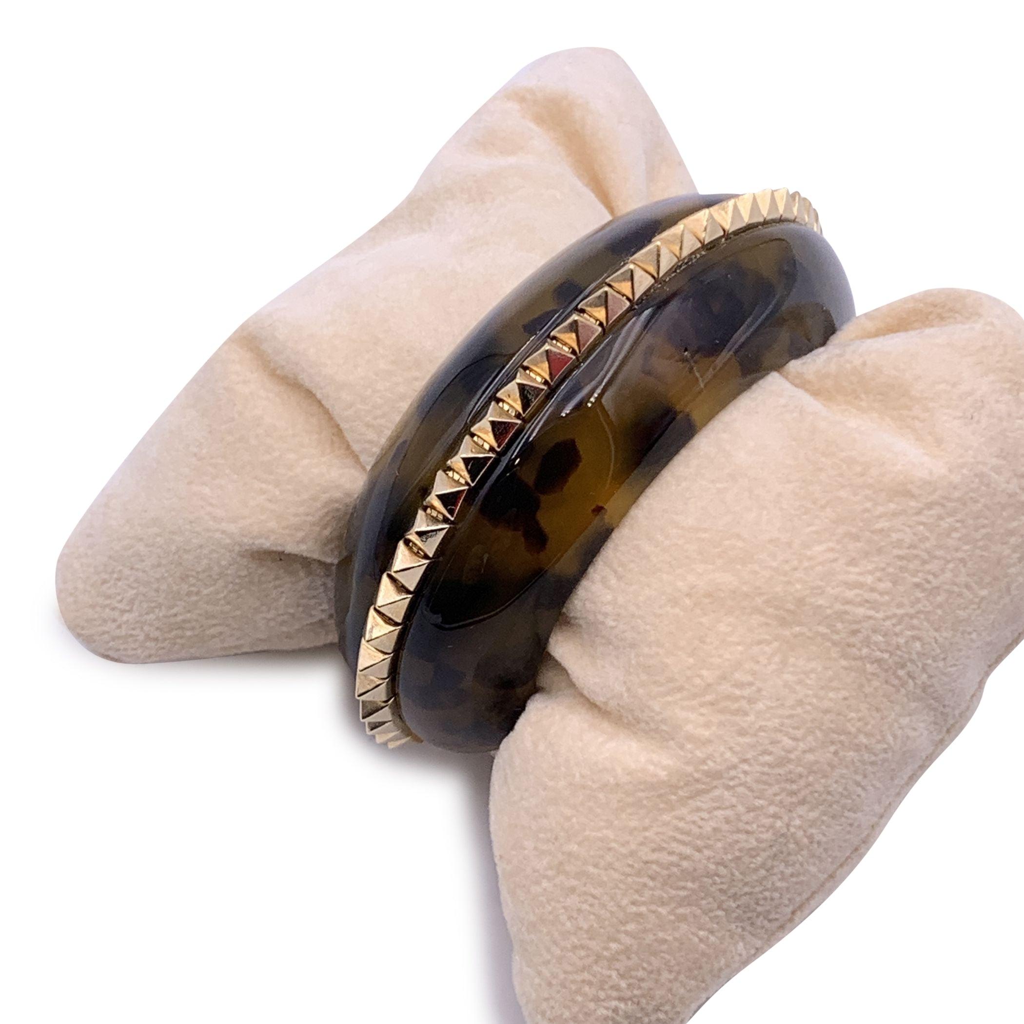 Valentino Garavani Havana Plastic Bracelet Cuff Gold Metal Studs In Excellent Condition In Rome, Rome