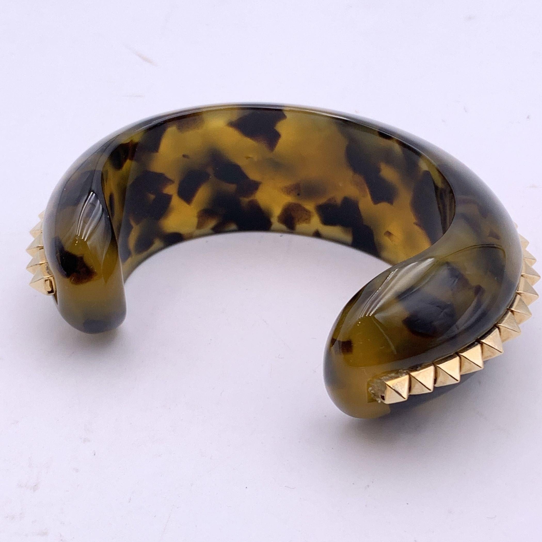Women's Valentino Garavani Havana Plastic Bracelet Cuff Gold Metal Studs