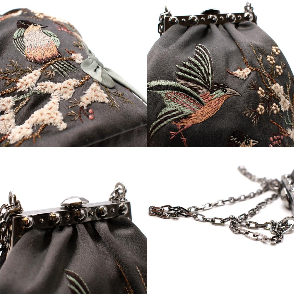 Black Valentino Garavani Hummingbird Embroidered Silk Minaudiere Clutch Bag
