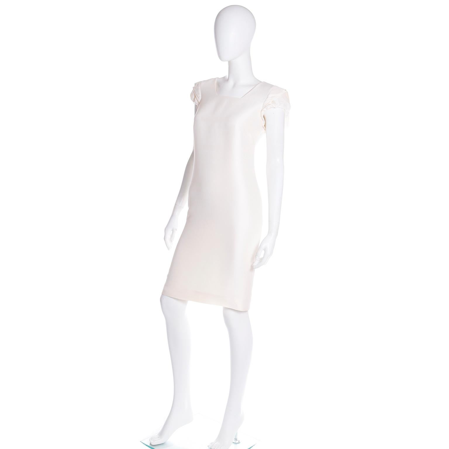 Valentino Garavani Ivory Silk Crepe Evening Dress With Drape & Pleated Sleeves For Sale 1