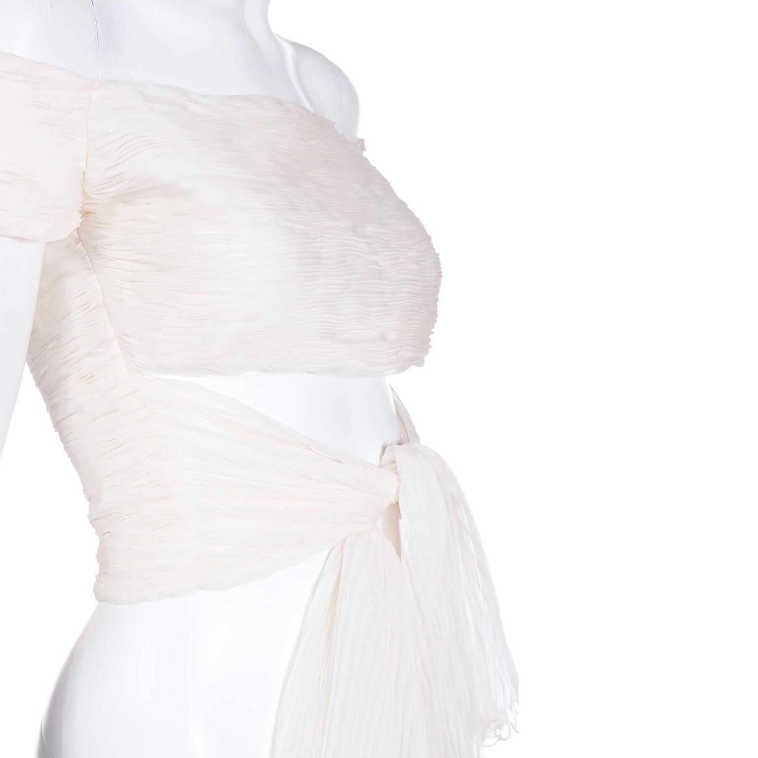 Spring 2003 Runway Valentino Garavani Ivory Silk Off Shoulder Cropped Top 1