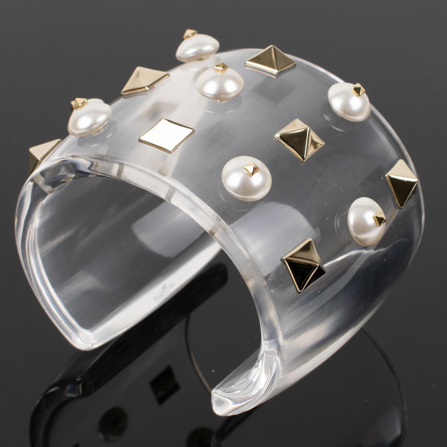 Romantic Valentino Garavani Jeweled Acrylic Resin Cuff Bracelet Bangle For Sale