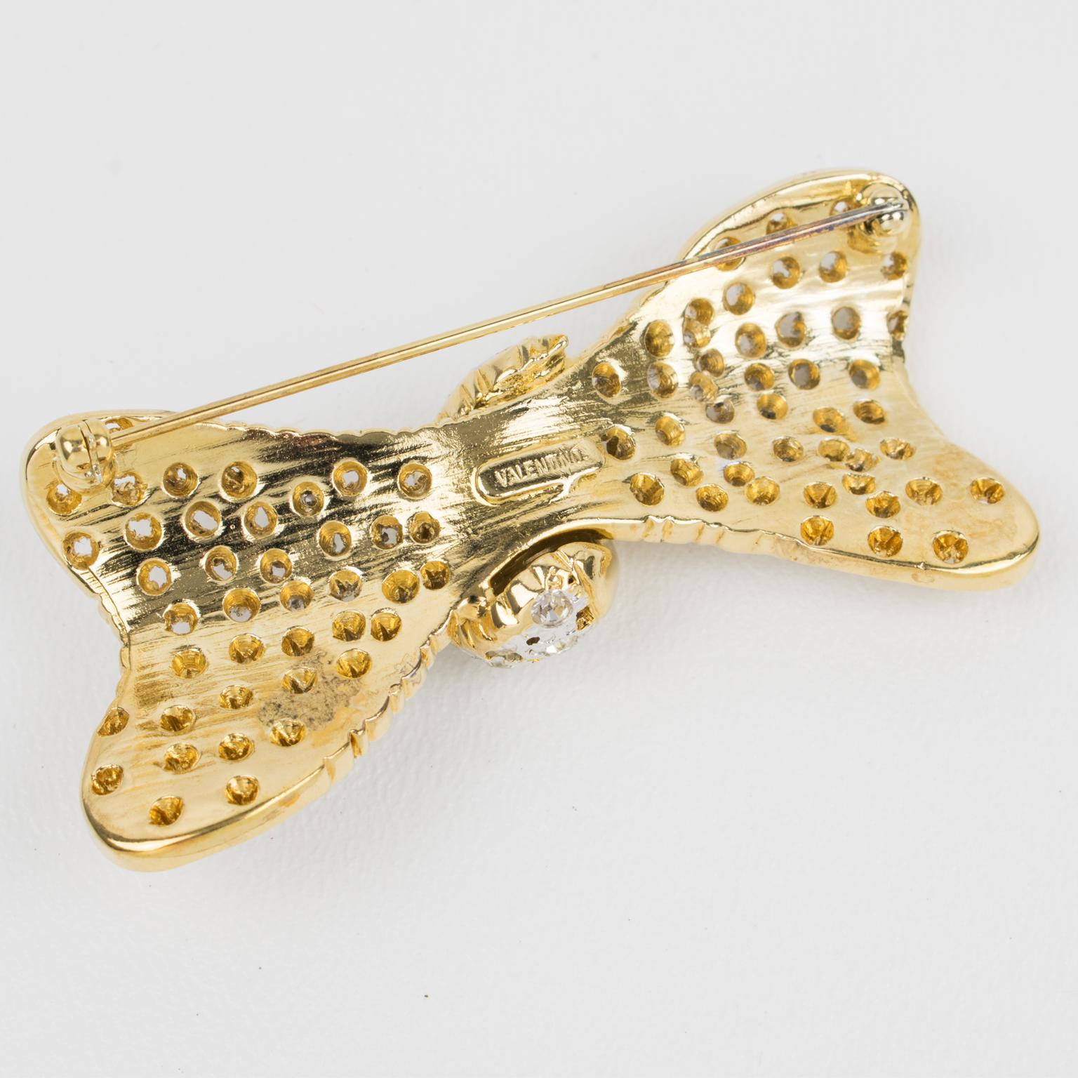 Valentino Garavani Jeweled Bowtie Pin Brooch In Excellent Condition For Sale In Atlanta, GA